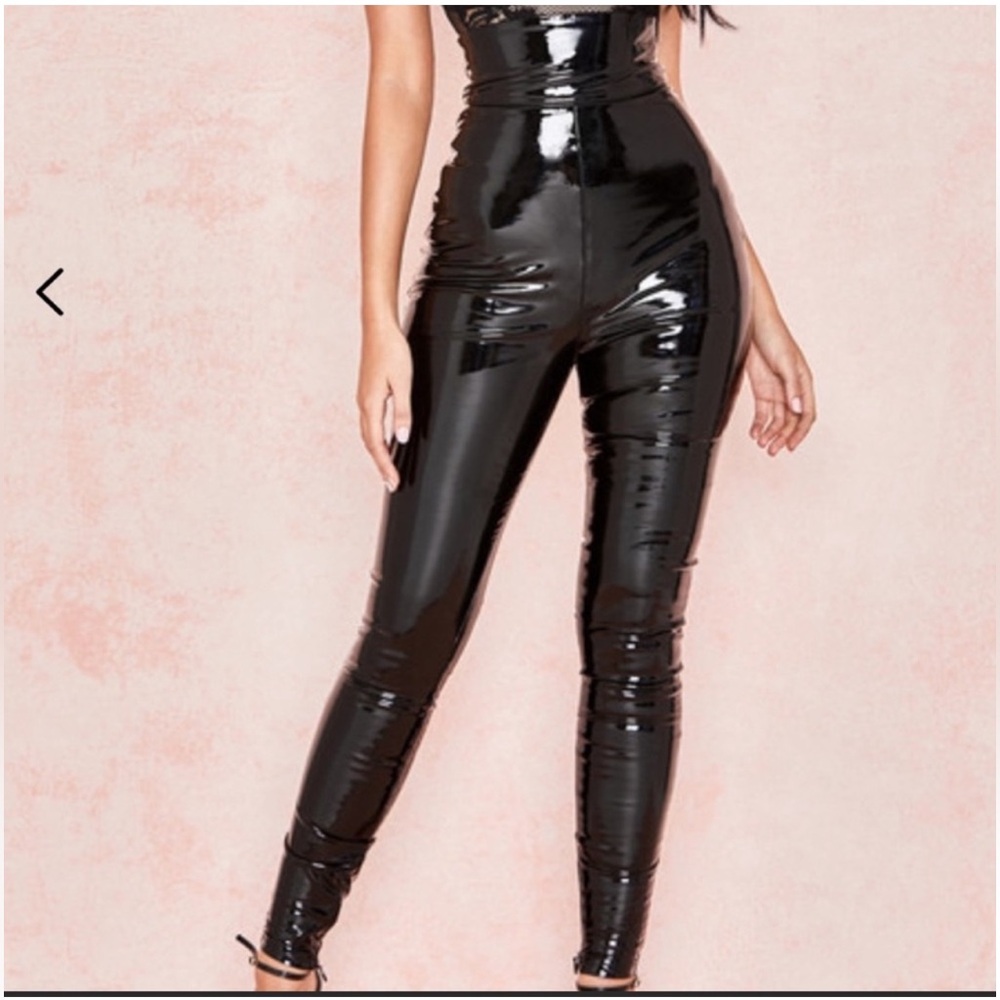 HOUSE OF CB LONDON HARMONY HIGH WAISTED PATRNT VINYL PANTS LARGE